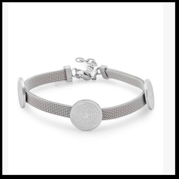 NEW•STAINLESS STEEL OUR FATHER MESH TRIPLE CHARM BRACELET•NWT - Picture 4 of 14